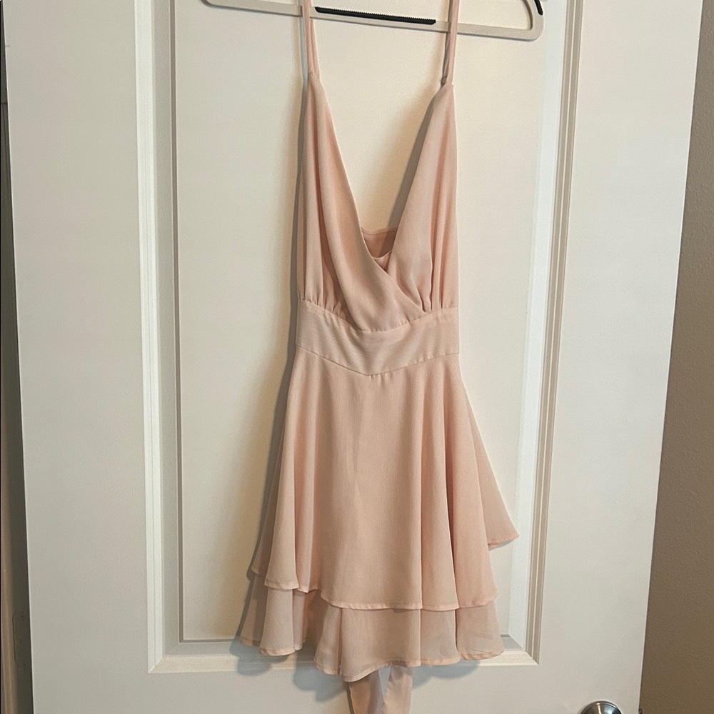 SHEIN Blush Pink Spaghetti Strap Wrap Romper